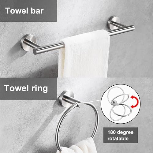 10 Pieces Brushed Nickel Bathroom Hardware Set Include 16inch Towel Bar,4pcsTowel Hooks,Toilet Paper Holder,Hand Towel Ring Round SUS304 Stainless Steel Bathroom Accessories Set - Image 3