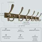 Dseap Coat Rack Wall Mount 24 Inch, Heavy Duty 12-Gauge Base vs Flimsy 1mm, Double-Thick Solid Anti-Snap Hooks, Stainless Steel 6-Hook Hanger for Clothes Hat Closet Entryway, Bronze, Pack of 2 - Image 3