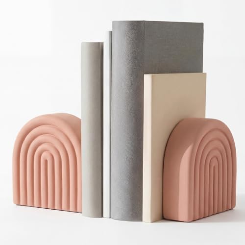 Soft Coral 2 Pcs Boho Arch Concrete Bookends for Shelves, Rainbow by Unknown