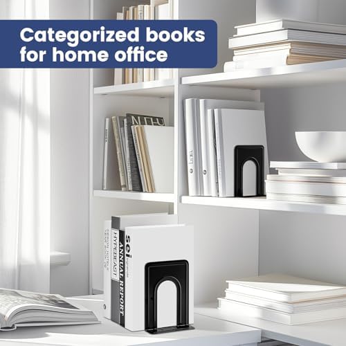 HappyHapi 7 Pairs Book Ends, Heavy Duty Bookends for Shelves, Black - Image 6
