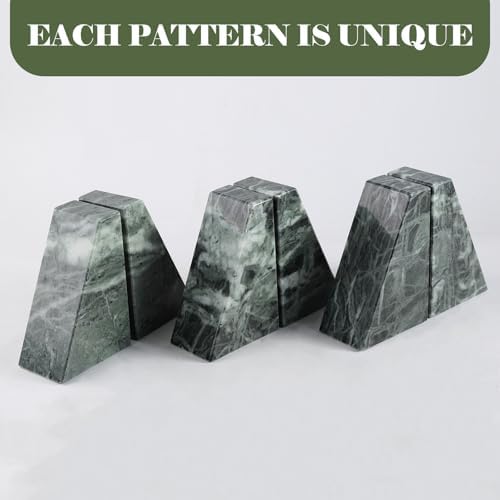Karibiber Marble Bookends for Heavy Books, Decorative Bookends for Shelves, Green Stone Book Ends, Heavy-Duty Book Ends for Hardback Book & Cookbooks, Unique Book Stopper & Holder, Set of 2 - Image 6