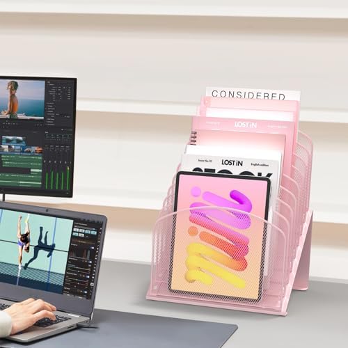 Sinboun Inclined Desk File Organizer Folder Holder with 8-Section, Pink - Image 4
