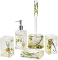 Locco Decor 5 Piece Acrylic Liquid 4D Floating Motion Bathroom Vanity Accessory Set Garden Botanic Green Plants Toothbrush Holder, Tumbler, Soap Dispenser, Soap Dish, Toiletbrush Holder Set by LoccoDecor