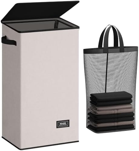 SOLEDI 100L Laundry Hamper with Lid, Large Collapsible Laundry Basket by SOLEDI