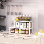 Heavy-Duty Adjustable Metal Shelf Organizer - Expandable & Stackable Pantry Storage Rack for Kitchen, Bathroom, RV, Cabinets(1 Pack/White, Medium) - Image 2