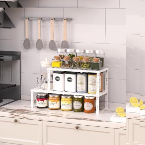 Heavy-Duty Adjustable Metal Shelf Organizer - Expandable & Stackable Pantry Storage Rack for Kitchen, Bathroom, RV, Cabinets(1 Pack/White, Medium) - Image 2
