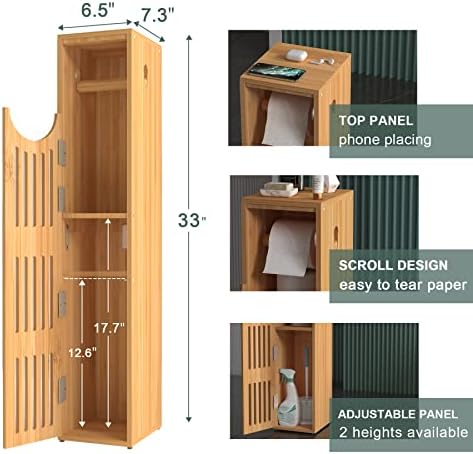 AmazerBath Toilet Paper Storage Cabinet Bamboo, Toilet Paper Holder with Storage for Small Spaces, Slim Bathroom Storage Cabinet, 33x7.3x6.5 Inches - Image 4