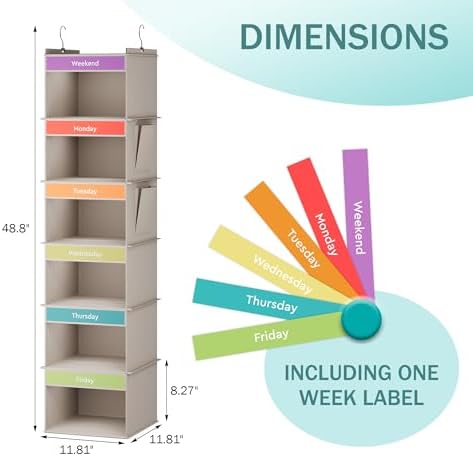 YOUDENOVA Weekly Clothes Organizer for Kids, Hanging Closet Organizer, Grey - Image 3