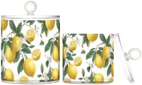 Lemon Slice Flowers Qtip Holder Waterproof Dustproof Apothecary Jars with Lids For Bathroom Cotton Swabs Makeup Sponges Floss Picks Bath Salts 2 Pack by Tatenale