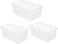 16Lx12Wx6H inch Wider Freezer Organizer Baskets Container, Refrigerator Metal Wire Storage Bins with Handles for Kitchen, Pantry, Cabinet, Closets - Pearl White(3 Packs) by lonpute