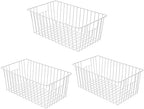 16Lx12Wx6H inch Wider Freezer Organizer Baskets Container, Refrigerator Metal Wire Storage Bins with Handles for Kitchen, Pantry, Cabinet, Closets - Pearl White(3 Packs) by lonpute