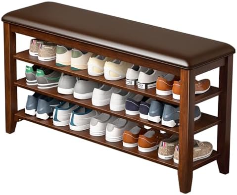 Taitiy Shoe Bench with 3 Tier Adjustable Shelves Rubberwood Entryway 39.4'' by Taitiy