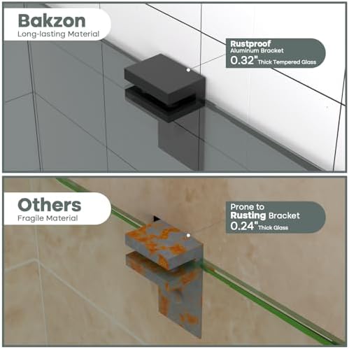 Bakzon 2-Pack Glass Shelf Shower Caddie, Shower Shelves for Inside Shower, Drilling Free Adhesive Wall Mounted Bathroom Organizer Shelves with Aluminium Brackets, Black - Image 5