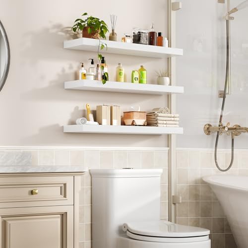 RALGEND Floating Shelves for Wall, 31.5" Long Wall Shelf Set of 3 with Invisible Brackets, Hanging Shelves Farmhouse Home Decor for Bathroom, Living Room, Bedroom, White 8301BJP3WT - Image 7