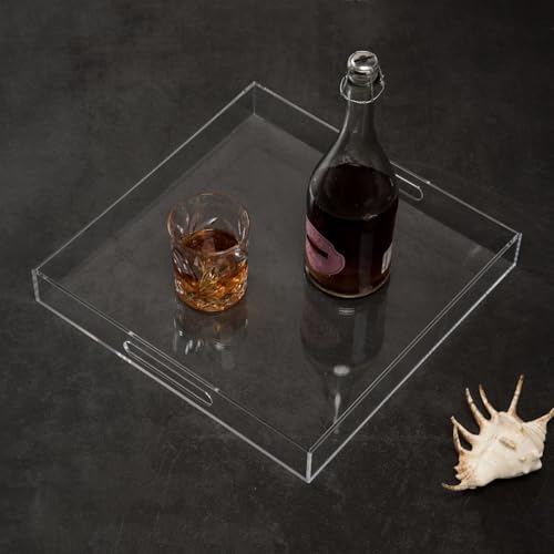 Clear Sturdy Acrylic Serving Tray with Handles - 14x14Inch - Coffee, Appetizer, Breakfast, Butler Tray - Kitchen Countertop & Makeup Drawer Organizer - Image 4