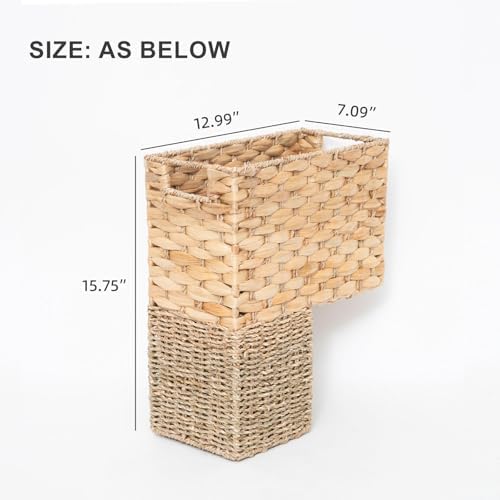 YAHUAN Stair Basket with Handles, Woven Water Hyacinth and Seagrass Stair Baskets for Carpeted Stairs, Natural Woven Wicker Staircase Storage Organizer for Home (Water Hyacinth & Sea grass) - Image 2
