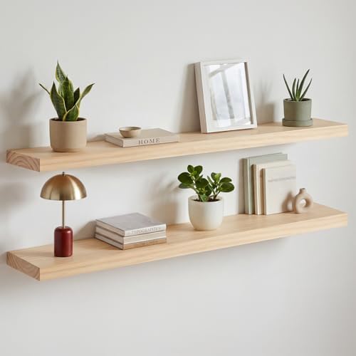 Homeforia 42 Inch Floating Shelves, High-End Solid Pine Wood, Set of 2 by Homeforia