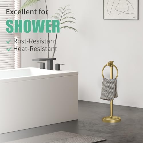Hoimpro Hand Towel Holder Stand Free Standing Towel Bar Brushed Gold - Image 4