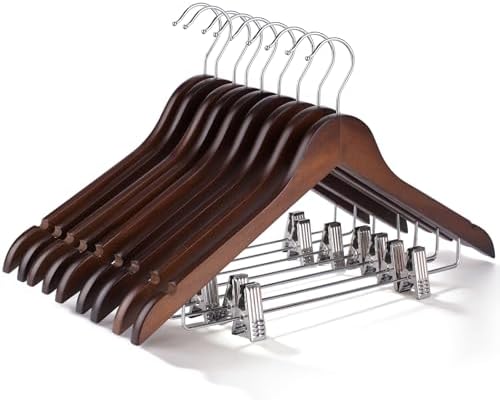 Wooden Hangers with Clips 24 PCS Pant Hangers with Clips,Smooth Solid Wooden Pants Hangers,360 Swivel Hooks & Adjustable Clips,for Jeans,Skirt,Suit,Shorts,Scarf.（Walnut） by Uinicor