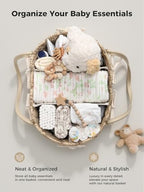 Large Diaper Caddy Organizer, Handwoven Natural Seagrass Basket with 5 Compartments, Scalloped Wicker Changing Table Organizer (Natural, XXL) - Image 4