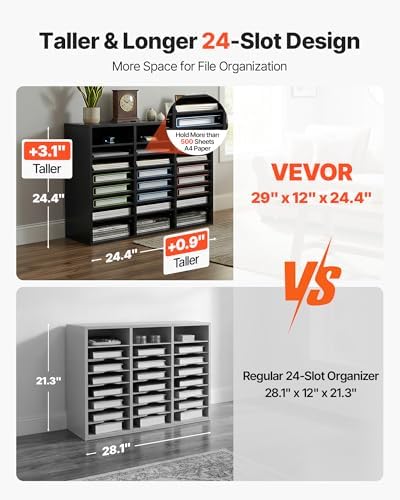 VEVOR Literature Organizers, 24 Compartments Office Mailbox with Adjustable Shelves, Wood Literature Sorter 29x12x24.4 inches for Office, Home, Classroom, Mailrooms Organization, EPA Certified Black - Image 3