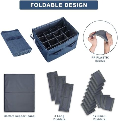 Moteph Shoe Organizer Closet Storage Solution with Clear Cover & Adjustable Dividers for Shoes, Handbags, Blankets, Linen, Clothing (Medium - 16 Pairs, Navy Blue) - Image 4