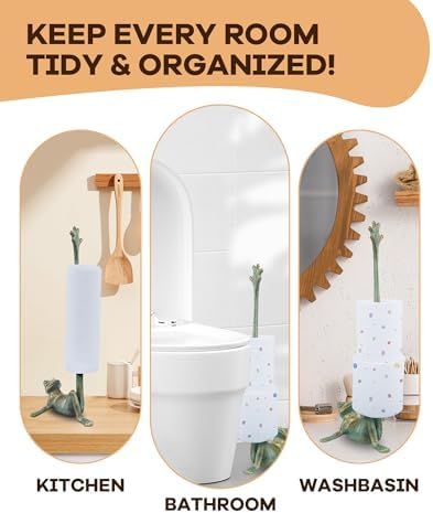 16.5" Golden-Green Frog Paper Towel Holder for Bathroom & Kitchen - Whimsical Cast Iron Free Standing Paper Roll Holder, Decorative Toilet Paper Stand with Weighted Base - Image 4