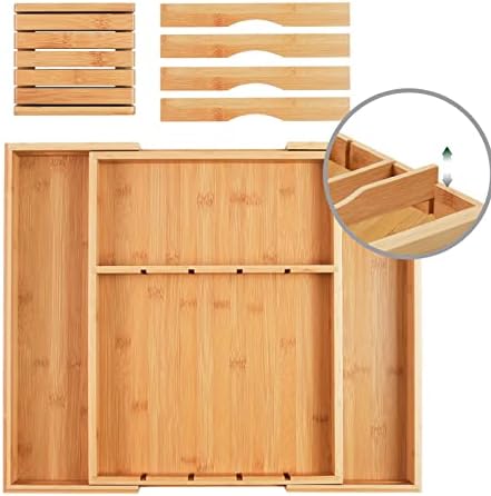 Wencrfat Silverware Drawer Organizer with Removable Knife Block and Dividers, Expandable Bamboo Kitchen Drawer Organizer, Flatware Utensil Cutlery Organizer for Drawer 8 Compartments - Image 4