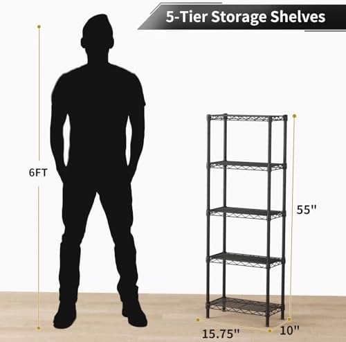 Golpart 5Tier Adjustable Storage Shelves Metal Wire Shelving Standing Shelf - Image 3