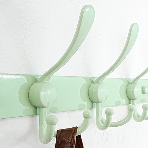 Dseap Coat Rack Wall Mount - 38” Long 10-Tri-Hooks Heavy Duty Coat Hanger Rail Wall Hooks for Hanging Coats Hats Clothing Clothes Purse Mudroom Entryway, Green - Image 2