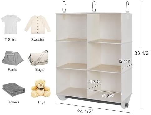 StorageWorks Hanging Closet Organizer with Rod, 6 Sections, 3 Tiers, White - Image 3