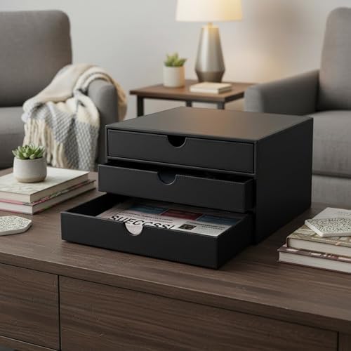 UnionBasic Document Organizer, 3-Drawer File Cabinet Document Storage Box, Office Desktop Filing Organizer, Black - Image 6