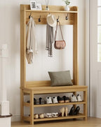 Hall Tree with Bench and Shoe Storage, 31.5” Coat Rack Entryway Organizer - Image 3