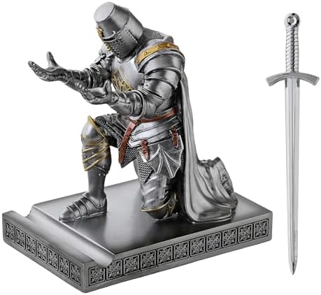 Medieval Templar Vanguard Officer Knight Pen Holder Desk Organizers Silver - Image 2