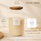 2 Pack Large Glass Flour and Sugar Storage Containers with Airtight Acacia Lids and 132 Kitchen Pantey Labels Preprint - 95 LF OZ Borosilicate Glass Canister Sets for Food,Spaghetti,Cookie,Rice - Image 3