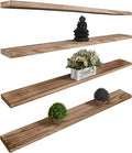 YYWUOJJ Wood Floating Shelves for Wall Decor, Rustic Wall Shelves for Bedroom Bathroom Kitchen Living Room, Set of 4 Light Walnut 48 Inch by YYWUOJJ