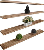 YYWUOJJ Wood Floating Shelves for Wall Decor, Rustic Wall Shelves for Bedroom Bathroom Kitchen Living Room, Set of 4 Light Walnut 48 Inch by YYWUOJJ
