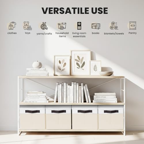 Large Nursery Closet Organizer Bins with Lids 4 Pack - 23 QT Decorative Storage Baskets for Living Room Bedroom Shelf - Stackable Storage Boxes with Lids Handles for Clothes Sweater Book Towel Purse - Image 6