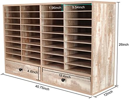 PAG-Mass Mail Sorter Organizer, Wood Literature Organizer, Student Mailbox for Classroom, Desktop Bill Paper Organizer for Office Home School, 38 Compartments, Retro White - Image 4
