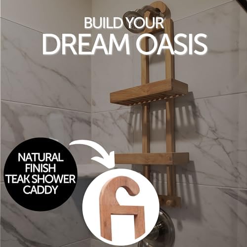 NORDIC STYLE TEAK Wood Natural Hanging Shower Caddy with Storage Shelves, Water Resistant, Easy to Place, Select-Grade Solid Teak Wood, Shower Accessory (Natural Langr) - Image 4