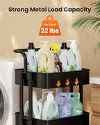 Pipishell Metal 3 Tier Rolling Cart with Handle & 2 Lockable Wheels, Black - Image 2