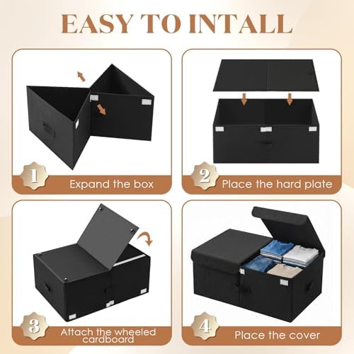 Geelin 4 Pack Under Bed Storage with Wheels, 10 Inch Height 65L Large Capacity Foldable Underbed Storage Bins with Lids & Handles, Easy Assembly Rolling Under Bed Containers for Clothes Blankets Shoes - Image 3