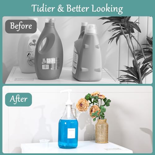 Glass Laundry Detergent Dispenser with Pump, 64OZ Liquid Laundry Soap Dispenser, Fabric Softener Dispenser Bottle for Laundry Room Organization and Storage, 2 Pack - Image 5