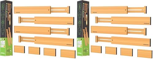 ANTOWIN Bamboo Drawer Dividers Organizers, Drawer Separators Splitter,13-17 inches Long Adjustable Spring-loaded Organizer for Large Utensil, Clothes, Tools Drawers (4+3) (Pack of 2) by ANTOWIN