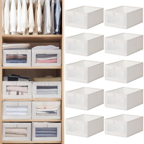 10 Pack Linen Closet Organizers And Storage, Closet Storage Bins for Closet Organization, Linen Closet Baskets Foldable Closet Organizer Bins with Clear Window For Organizing Clothing, Jeans by VZZNN