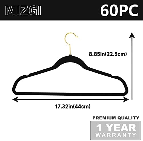 MIZGI Premium Velvet Hangers Pack 60 Pcs Heavyduty - Non Slip Slimline - Velvet Suit Hangers Black - Gold Hooks,Space Saving Clothes Hangers - Image 6