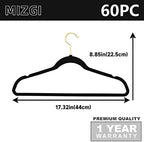 MIZGI Premium Velvet Hangers Pack 60 Pcs Heavyduty - Non Slip Slimline - Velvet Suit Hangers Black - Gold Hooks,Space Saving Clothes Hangers - Image 6