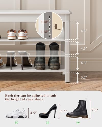 IUNVR Shoe Rack Bench Seat Rubberwood 3-Tier Wooden Storage Bench 550lbs Compact Mid-Century Modern Design for Entryway, Hallway, Closet, Front Door Entrance, Foyer - Image 5