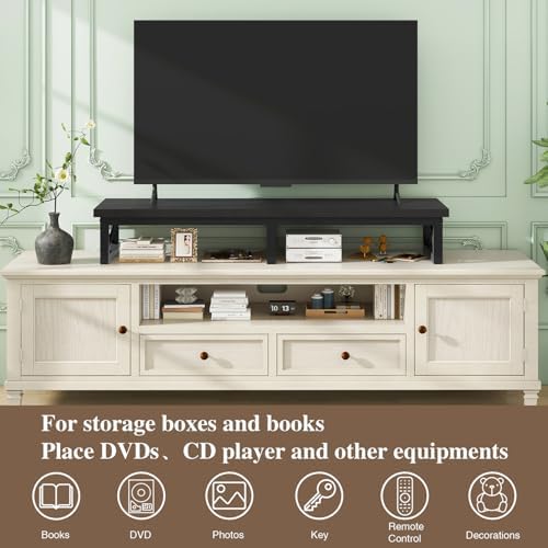 IBUYKE 45" Large TV Riser for 32-60 inch TV,Tabletop Short TV Stand with Storage and Steel Legs,Dual Screen Office Desk,Stand Riser,TV Riser Stand for Home,Bedroom,Living Room,Black TVT002B - Image 7