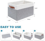 4 Pack Large Fabric Storage Baskets with Handles (White with Grey,15" L*13" W*13" H) - Image 2